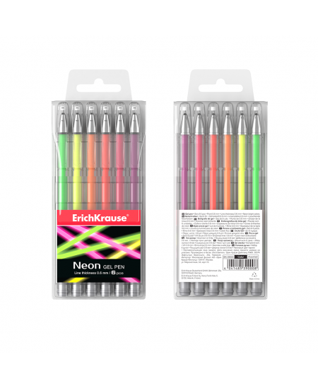 Ryškiaspalvių gelinių rašiklių rinkinys ERICH KRAUSE NEON, 0,8 mm, 6 spalvos