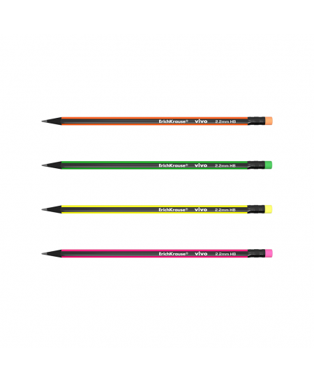 Värviline kolmnurkne pliiats ERICH KRAUSE Vivo kustutuskummiga, graveeritud, HB