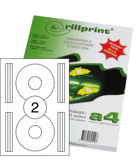 Etiketikleebised RILLPRINT CD-ROM 2, A4, 2 kleebist lehel, 100 lehte