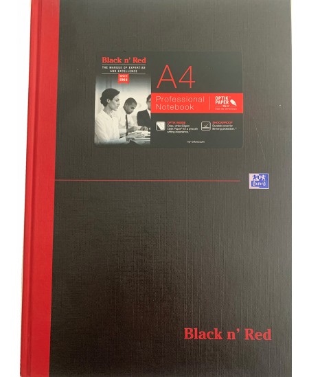 Užrašų knygelė OXFORD Black n´Red su skirtuku, A4, 96 lapų, linija, juoda