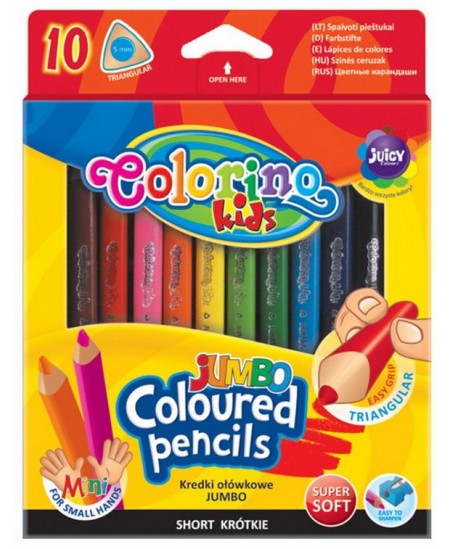Spalvoti pieštukai COLORINO JUMBO, tribriauniai, 10 spalvų