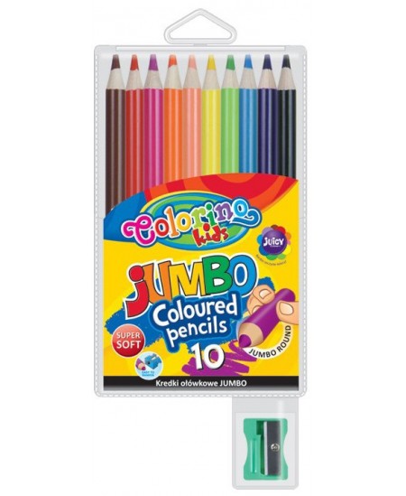 Spalvoti pieštukai COLORINO JUMBO, apvalūs, su drožtuku 10 spalvų