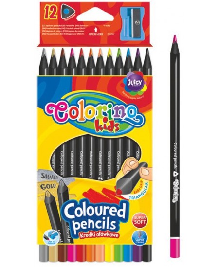 Spalvoti pieštukai COLORINO, juodo medžio, 12 spalvų