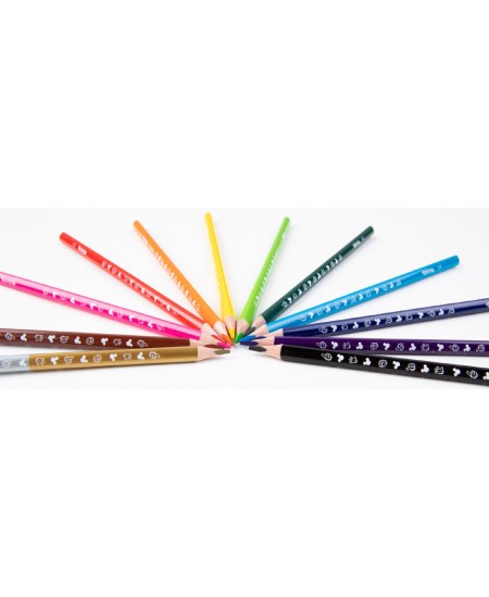 Värvilised pliiatsid COLORINO Disney „Miki Hiir, kolmnurksed, teritajaga, 12 värvi