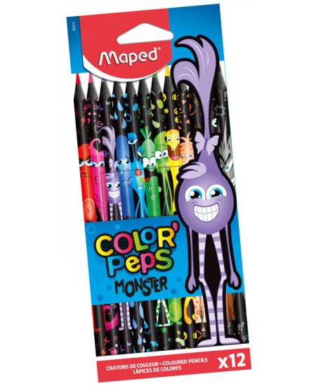 Värvilised pliiatsid MAPED Black Monster, 12 värvi
