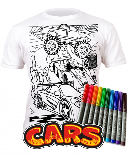 Värviline T-särk viltpliiatsitega SPLAT Autod, 7-8 aastat.