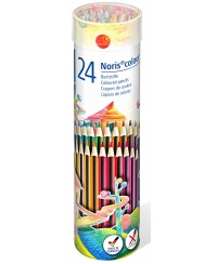 Spalvoti pieštukai STAEDTLER Noris colour 185, metalinėje apvalioje dėžutėje, 24 spalvos.