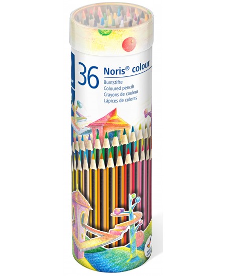Värvilised pliiatsid STAEDTLER Noris colour 185, ümmarguses metallkarbis, 36 värvi