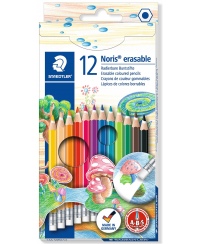 Spalvoti, ištrinami pieštukai STAEDTLER Noris erasable, 12 spalvų