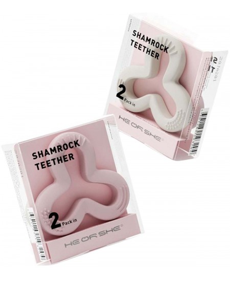 Silikoonist närimislelud HE OR SHE Shamrock, roosa ja valge, 2 tk