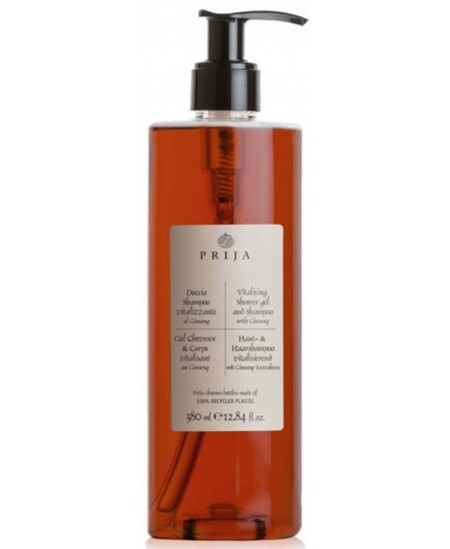 Dušigeel ja šampoon PRIJA ženšenni ekstrakti ja makadaamiapähkli õliga, 380 ml