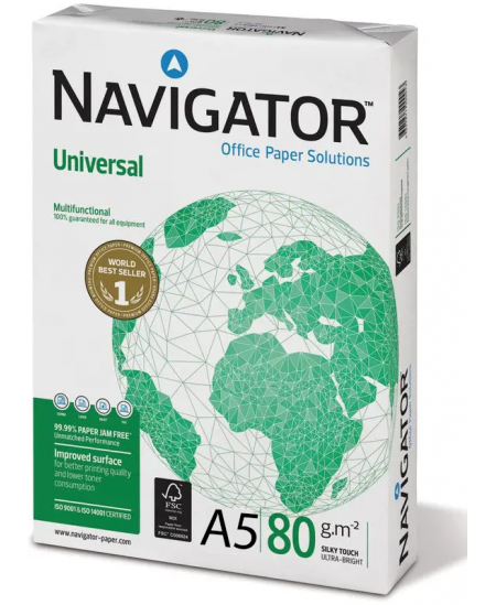Paber NAVIGATOR Universal, 80 g/m2, A5, 500 lehte