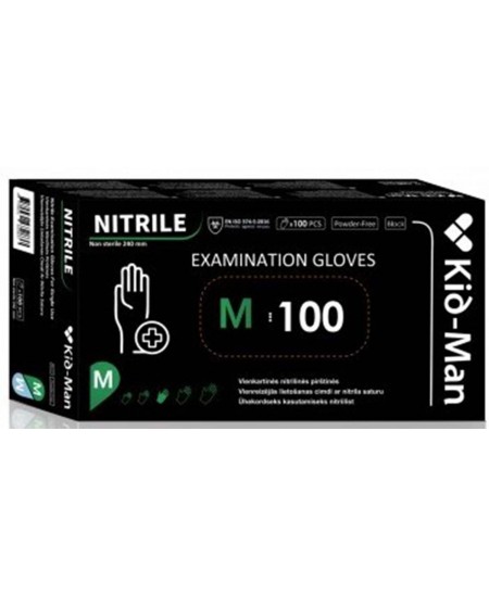 Ühekordsed nitriilkindad KID-MAN, M-suurus, mustad, 100 tk