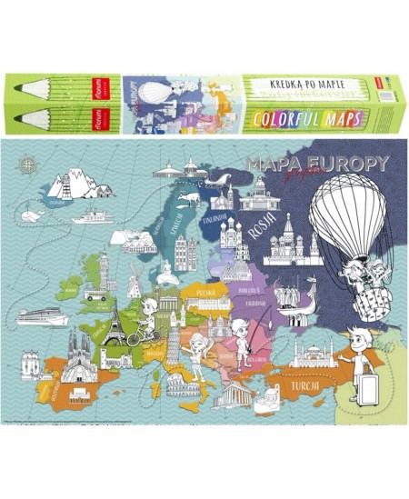 Värvitavate detailidega kaart MONUMI Euroopa mälestusmärgid, 84x59 cm