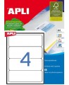 Etiketiniai lipdukai APLI 190x61 mm, A4, 4 lipdukai lape, 25 lapai