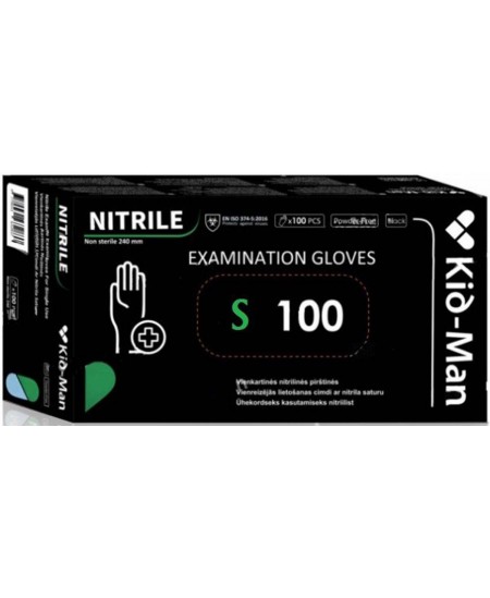 Ühekordsed nitriilkindad KID-MAN, S-suurus, mustad, 100 tk