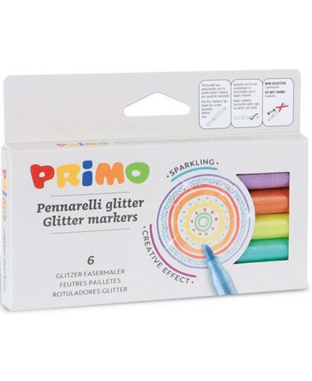 Glitter viltpliiatsid PRIMO, 6 värvi