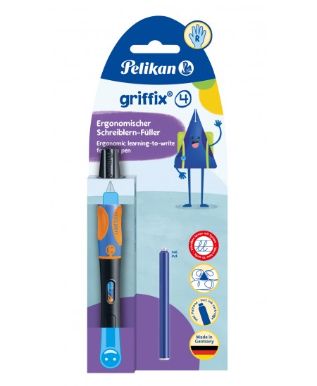 Täitesulepea PELIKAN Griffix‑4, paremakäelistele, Neon Black, blister