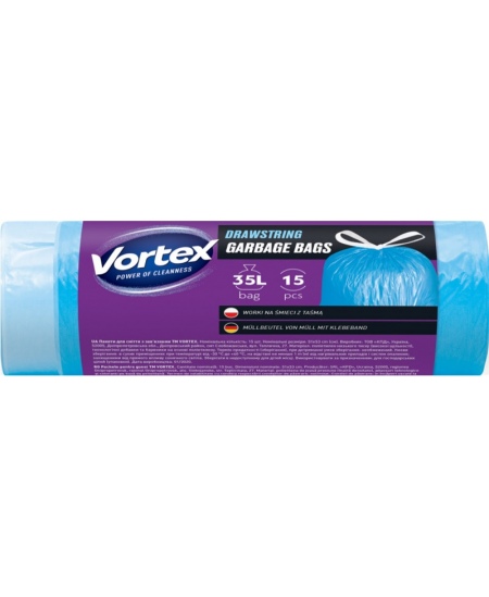 Prügikotid VORTEX, 35 l, 15 tk, paksus 13 μm, HDPE, sinised