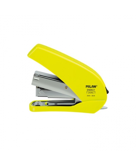 Energiasäästlik kompaktne klammerdaja koos klambritega MILAN Acid, kuni 20 lehte, kollane