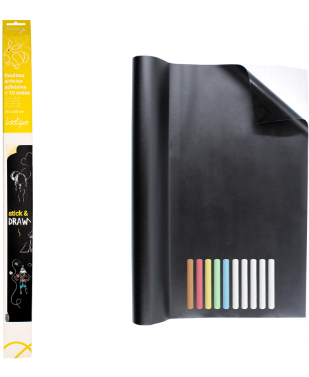 Kleepuv leht kirjutamiseks ja joonistamiseks LOOLIPO, 10 kriidiga, 45x200 cm