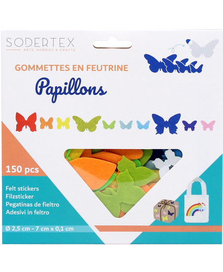 Vildist kleebised kaunistamiseks SODERTEX Liblikad, erinevad värvid, 150 tk.