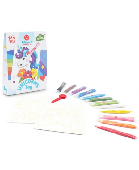 Liivajoonistamise komplekt kotis SABBIARELLI Ükssarvikud