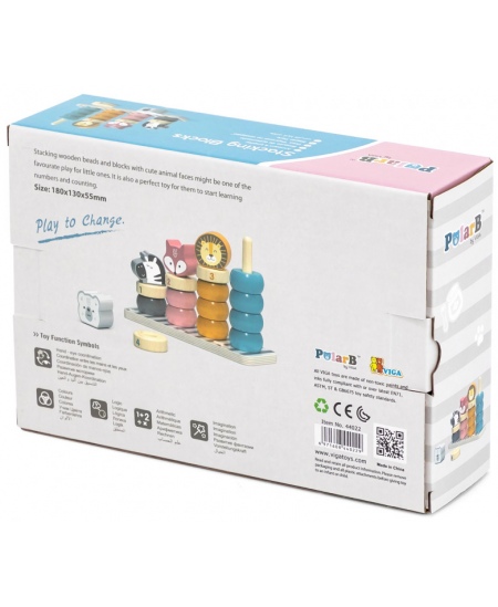 Puidust õpetlik püramiid numbritega VIGA PolarB Loomad
