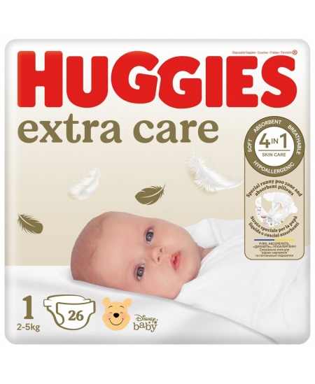 Mähkmed HUGGIES Extra Care Newborn, 1 suurus, 2-5 kg, 26 tk.