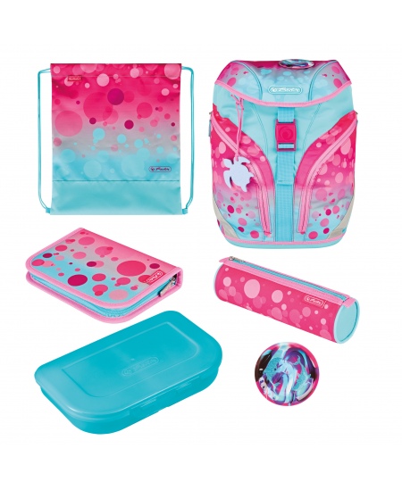 Seljakott koos tarvikutega HERLITZ SoftLight Plus Greenline Pink Bubbles