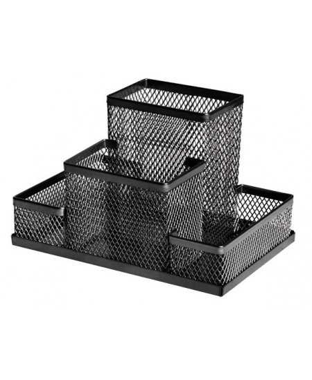 Perforeeritud metallist pliiatsitops FOROFIS, 4 sektsiooni, must