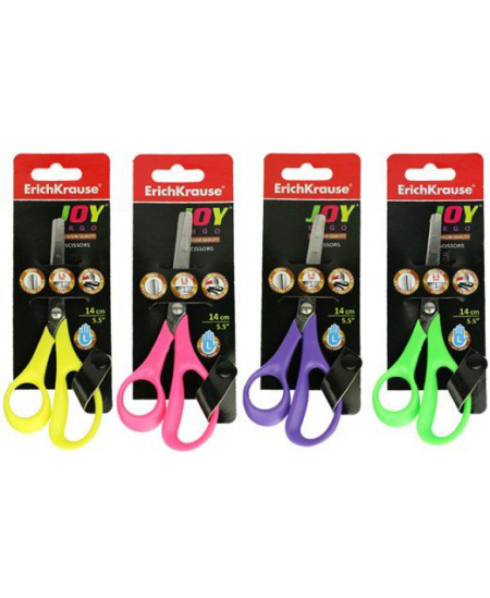 Laste käärid ERICH KRAUSE Joy Ergo, erinevad värvid, vasakukäelistele, bisterpakendis, 14 cm