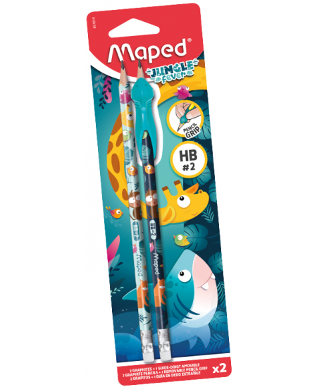 Grafiitpliiats MAPED Jungle Fever, kolmnurkne, kummist hoidikuga, 2 tk