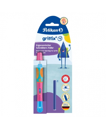 Täitesulepea PELIKAN Griffix‑4, vasakukäelistele, Lovely Pink, blister