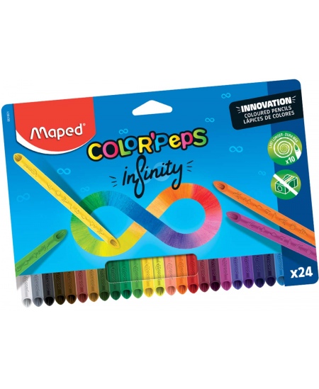 Värvipliiatsid MAPED Infinity, teritamata, 24 värvi