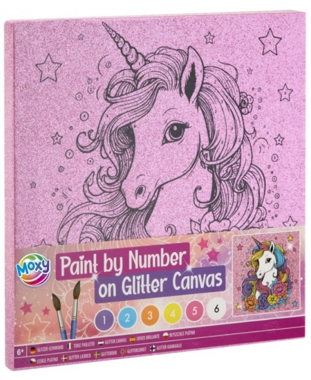 Maalimine numbrite järgi komplekt GRAFIX Ükssarvik, sädelev lõuend, 25x25 cm