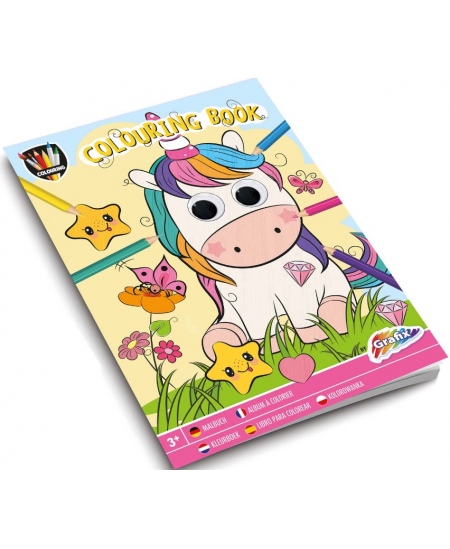 Värviraamat liikuvate silmadega GRAFIX Ükssarvik, A4, 24 lehekülge.