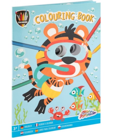 Värviraamat liikuvate silmadega GRAFIX Tiger, A4, 24 lehekülge.