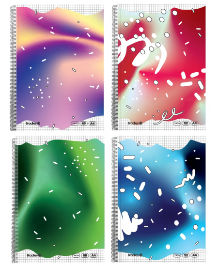 Ruuduline vihik BRADLEY Basic, A4, spiraaliga, 60 lehte, 70 gms
