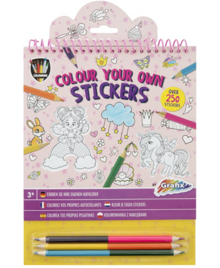 Kleebiste värvimisraamat pliiatsitega GRAFIX Ükssarvik, 250 kleebist