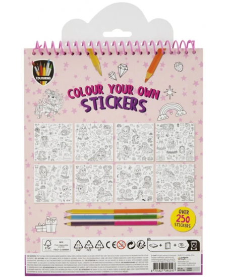 Kleebiste värvimisraamat pliiatsitega GRAFIX Ükssarvik, 250 kleebist