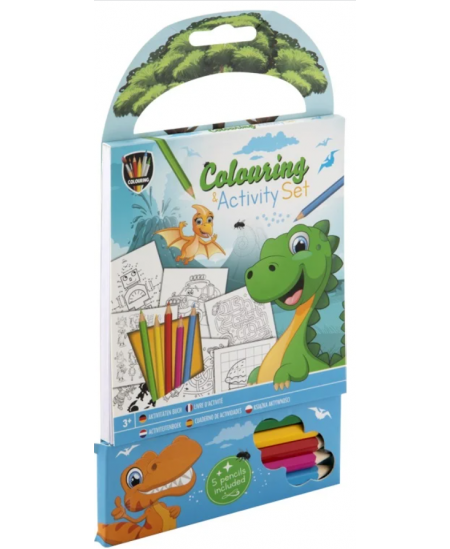 Värvimis- ja tegevusraamat GRAFIX Dinosaurus, 5 pliiatsiga