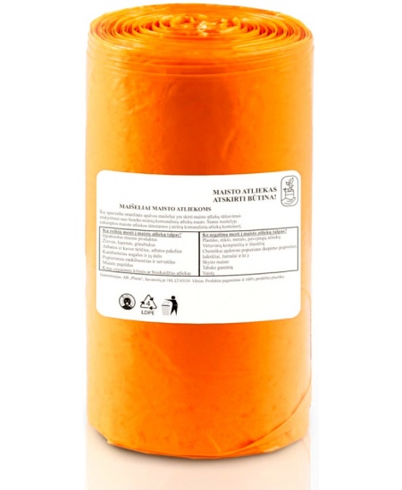 Toidujäätmete kotid, 8 liitrit, rullis 25 tk, LDPE, oranžid