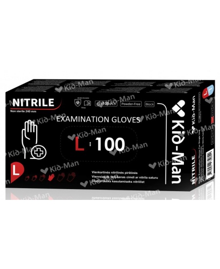 Ühekordsed nitriilkindad KID-MAN, L-suurus, mustad, 100 tk