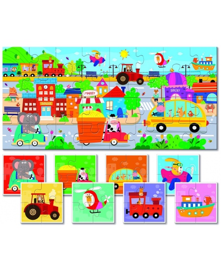 Kahepoolne pusle väikelastele LUDATTICA Transport, 32 osa