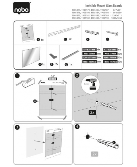 Magnetiline klaastahvel NOBO, laiekraan, 126x71 cm, 57, alumiiniumraam, valge
