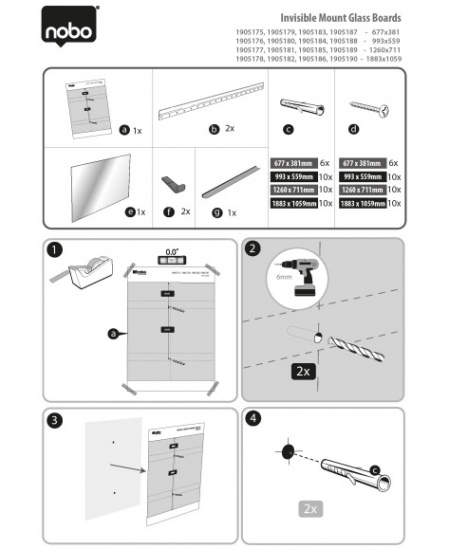 Magnetiline klaastahvel NOBO, laiekraan, 100x56 cm, 45, alumiiniumraam, valge