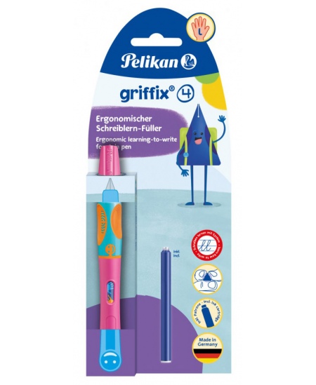 Täitesulepea PELIKAN Griffix‑4, vasakukäelistele, Lovely Pink, blister