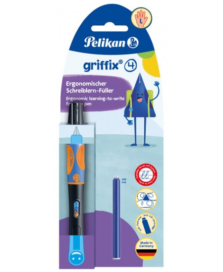 Täitesulepea PELIKAN Griffix‑4, vasakukäelistele, Neon Black, blister