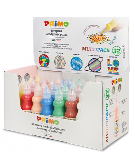 Guašš pudelites PRIMO, 8 värvi x 50 ml, 32 tk